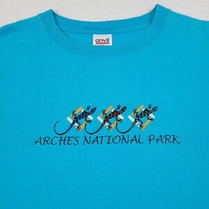 Anvil Arches National Park Embroidered Crewneck T- Shirt Mens 2X Blue Cotton USA